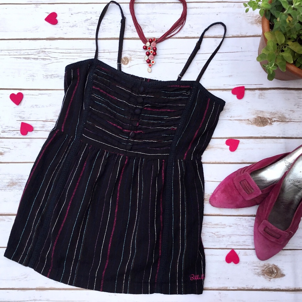 Black Pinstriped Cotton Festival Top by Billabong